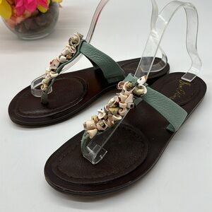 Sam Edelman Teal Shell Embellished Flip Flops Size 8 FFT6402G